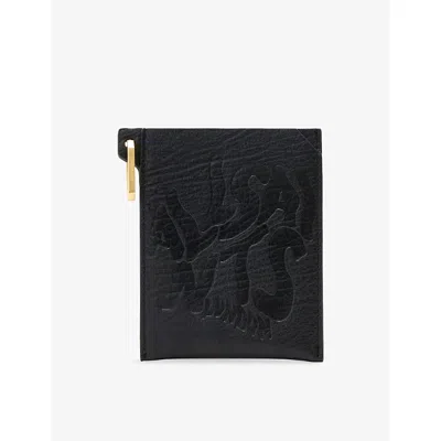 Allsaints Womens Black Elba Textured Leather Passport Holder