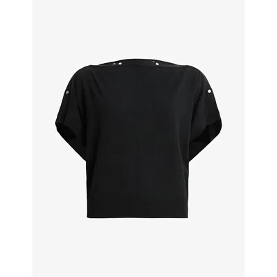 Allsaints Womens Black Eli Studded Wool-blend Top
