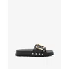 Allsaints Ellie Studded Buckle Leather Sliders In Black
