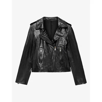Allsaints Womens Black Errie Slim-fit Leather Biker Jacket