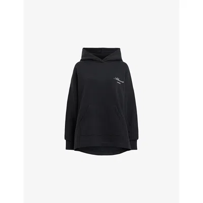 Allsaints Womens Etienne Graphic-print Relaxed-fit Cotton-jersey Hoody Black
