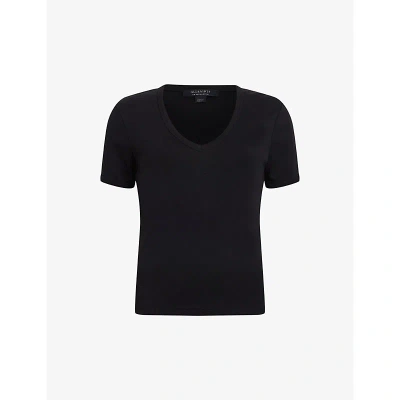 Allsaints Womens Black Evie V-neck Organic-cotton T-shirt