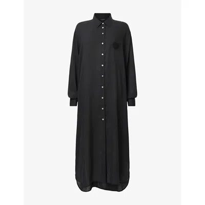 Allsaints Womens Black Ezra Long-sleeved Lyocell And Linen Maxi Dress