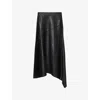 Allsaints Womens Black Gia Lea Asymmetric-hem Leather Midi Skirt In Black