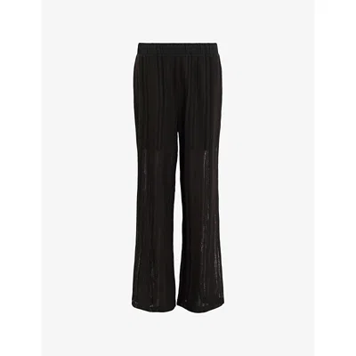 Allsaints Womens Black Giana Wide-leg Knitted Trousers