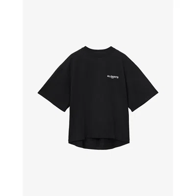 Allsaints Womens Black Guardian Graphic-print Relaxed-fit Cotton T-shirt