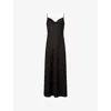Allsaints Womens  Hadley Square-neck Stretch-satin Midi Dress In Black
