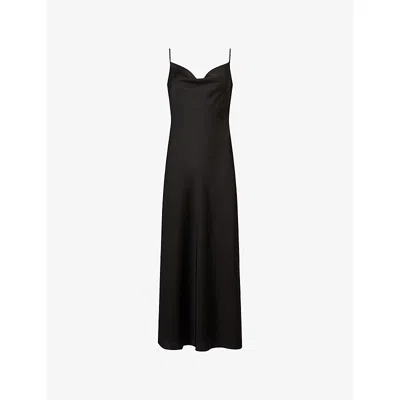 Allsaints Womens  Hadley Square-neck Stretch-satin Midi Dress In Black