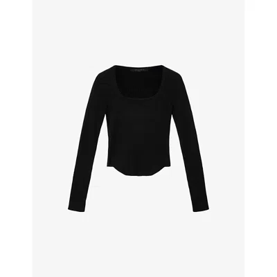 Allsaints Womens Black Hally Slim-fit Knitted Top