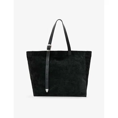 Allsaints Womens Black Haven Oversized Suede Tote Bag