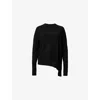Allsaints Womens Black Isla Crewneck Asymmetric-hem Merino-wool Jumper Xs