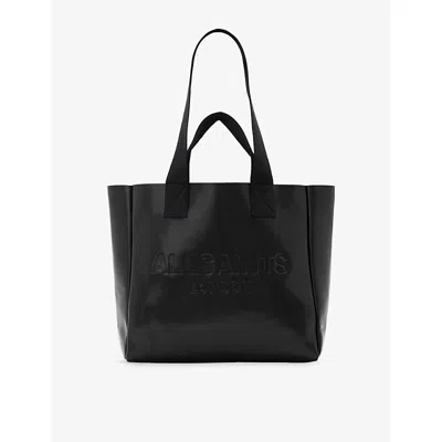 Allsaints Womens Black Izzy Branded Leather Tote Bag