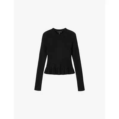 Allsaints Womens Jas Peplum-hem Knitted Jumper Black Xs