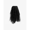 Shop Allsaints Womens Black Jen Asymmetric-hem Tulle Midi Skirt