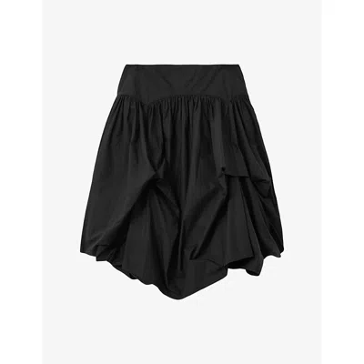 Allsaints Womens Black Juniper Asymmetric-hem Cotton Mini Skirt