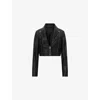 Allsaints Womens Black Landers Cropped Leather Biker Jacket In Black