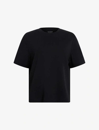 Allsaints Womens Black Lisa Boxy-fit Organic-cotton T-shirt