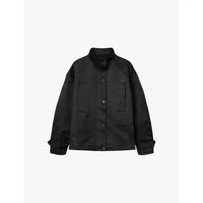 Allsaints Womens Black Luellah Oversized-fit Woven Jacket