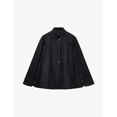 Allsaints Womens Lunis Cape Stand-collar Wool And Cashmere-blend Coat Black