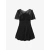 Allsaints Womens Black Madi Flutter-sleeved Woven Mini Dress In Black