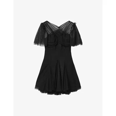 ALLSAINTS WOMENS BLACK MADI FLUTTER-SLEEVED WOVEN MINI DRESS