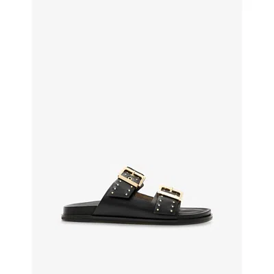 Allsaints Womens Magda Flat Leather Sandals Black Eur 41 / 8 Uk