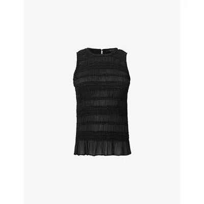 Allsaints Womens Black Marion Slim-fit Shirred Sleeveless Woven Top