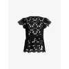 Allsaints Womens Black Meadow Broderie-texture Woven Top
