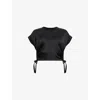 Allsaints Womens Mira Cropped Stretch-satin Top Black