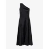 Allsaints Womens Monica One-shoulder Satin Maxi Dress Black In Black