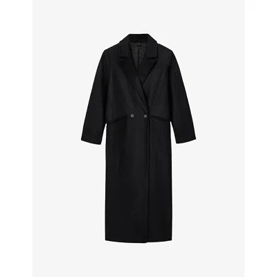 Allsaints Womens Black Nellie Lapel-collar Wool And Cashmere-blend Coat