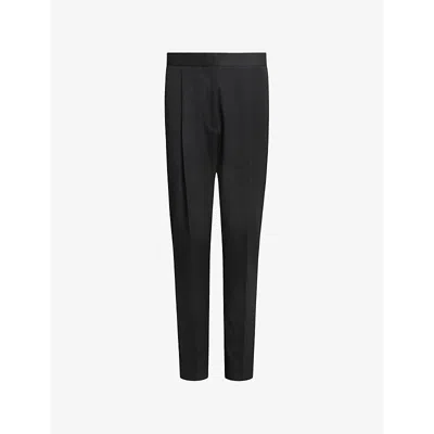 Allsaints Womens Black Nellie Pleated Tapered-leg Mid-rise Stretch-woven Trousers