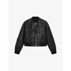 Allsaints Womens Black Orten Logo-patch Leather Bomber Jacket In Black