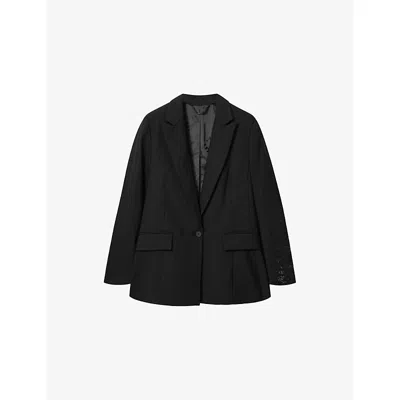 Allsaints Womens Black Ottie Skull-embellished Single-breasted Stretch Wool-blend Blazer