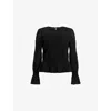 Allsaints Womens Pamela Semi-sheer Peplum-hem Stretch-woven Top Black