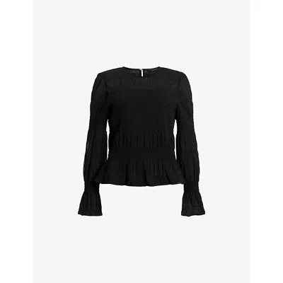 Allsaints Womens Pamela Semi-sheer Peplum-hem Stretch-woven Top Black