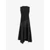 ALLSAINTS WOMENS BLACK PIA ASYMMETRIC SATIN COTTON-JERSEY MIDI DRESS