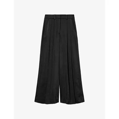 Allsaints Womens Black Poppy Pleated Satin Trousers