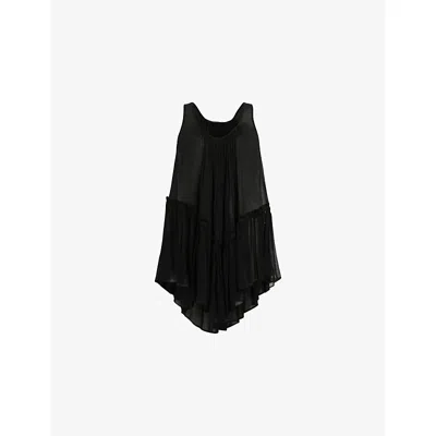 Allsaints Womens  Rach Asymmetric-hem Woven Top In Black
