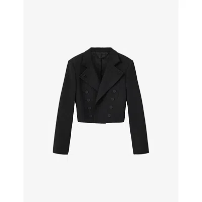 Allsaints Womens Black Raina Cropped Stretch-woven Blazer