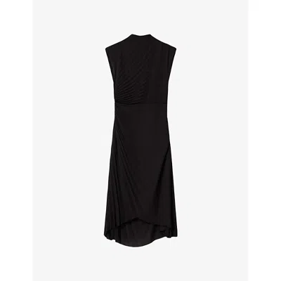 Allsaints Womens Black Rayanna High-neck Pleated Woven Midi Dress