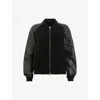 Allsaints Renata Leather Sleeve Wool Blend Bomber Cardigan In Black