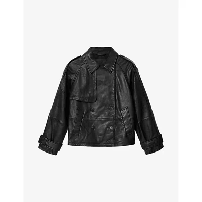 Allsaints Womens Black Reya Double-breasted Leather Jacket