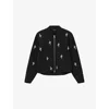 Allsaints Womens Black Rhea Snake-embellished Cotton-blend Bomber Jacket In Black