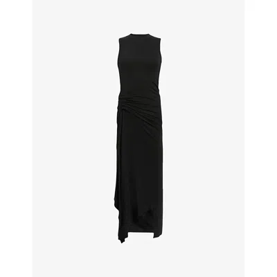 Allsaints Rivi Draped Sleeveless Midi Dress In Black