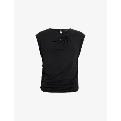 Allsaints Womens  Robin Cut-out Stretch-jersey Top In Black