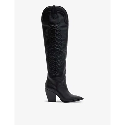 Allsaints Womens  Roxanne Knee-high Western Leather Boots In Black