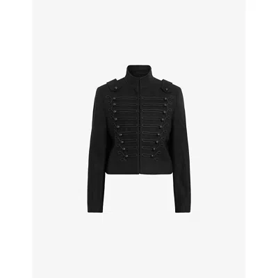 ALLSAINTS WOMENS BLACK RUMMY BUTTON-UP WOOL AND CASHMERE-BLEND JACKET