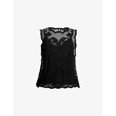 Allsaints Womens Black Rye Regular-fit Embroidered Sleeveless Woven Top