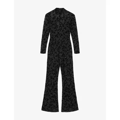 Allsaints Womens Black Rylee Flared-leg Stretch-woven Catsuit